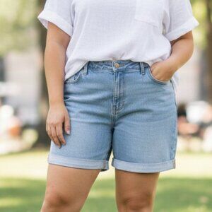 Lane Byrant Boyfriend Mid Rise Midi Light Denim Shorts NWT Size: 16